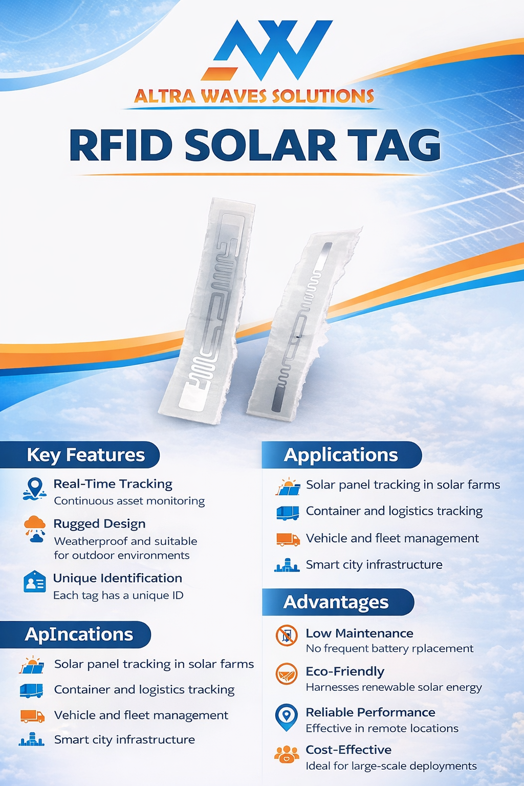 RFID solar tag attached to solar panel for tracking and maintenance